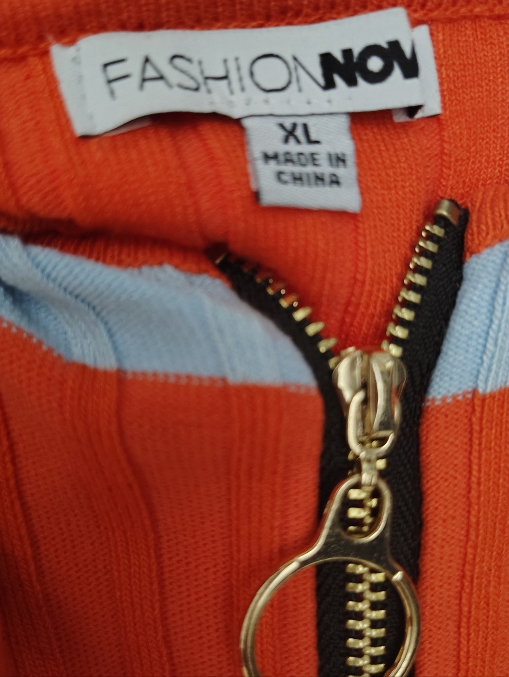 Fashion Nova Striped Sweater Midi Dress Orange Two Way Zip V Neck XL NWOT - Picture 7 of 8